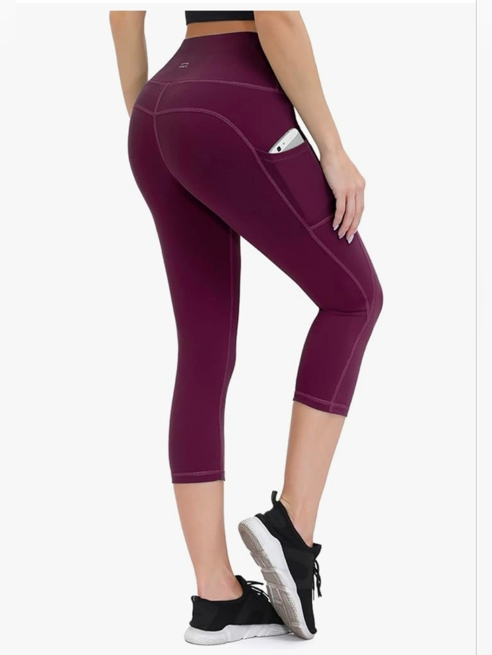 ALONG FIT Maroon Capri Leggings Size M High Rise Pocket Athletic Yoga Pants